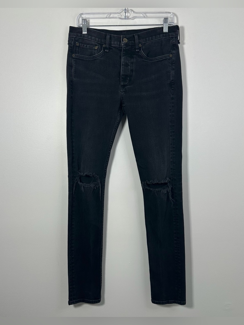 Rag & Bone Fit 1 Extra Slim Men’s 31 Black Distressed Knee Skinny Jeans JAX